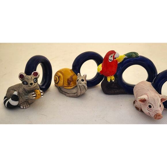 NAPKIN RINGS-LEPS Peru Terracotta-Snail, Pig, Parrot, Raccoon-Set of 4 - Picture 8 of 12